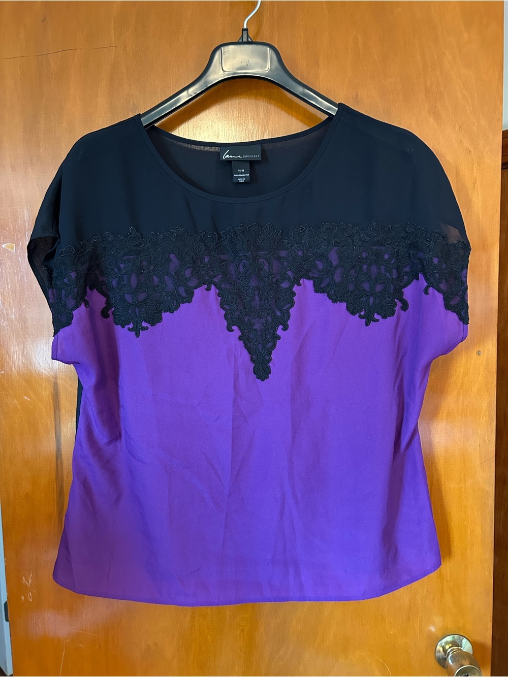 Lane Bryant Two-Tone Purple & Black Lace Yoke Women's Top